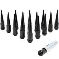 20 pcs black spline spike lug nuts1/2" thread 3.35 Inch Tall Bulge Acorn seat with 1 socket key replacement Fits Mustang