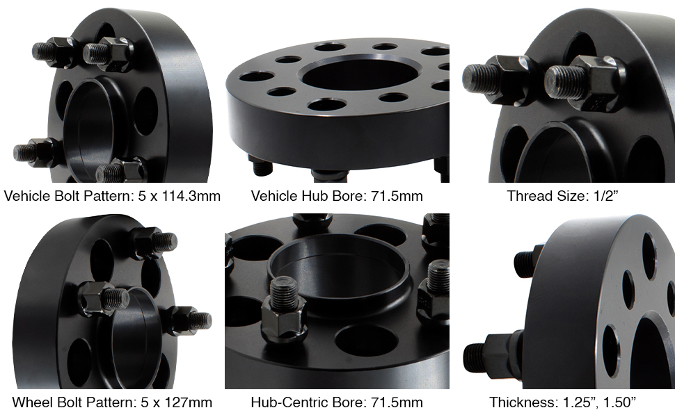 1 Pc Hub Centric Wheel Spacers 5 on 4.50 114.3mm 1.25